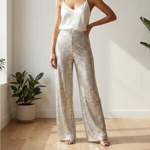 NWT Banana Republic Gold/Silver High Rise Wide Leg Lined Sequin Pants, size XSP